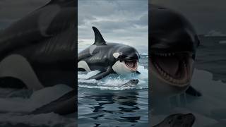 Orca vs Seal in ocean waves, documentary style