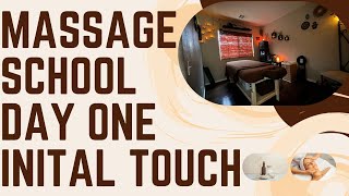 Massage school day one teaching the importance of initial touch, petrissage and effleurage
