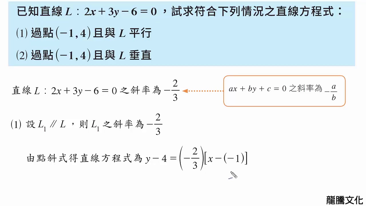 2 1直線方程式 例題7 動態解題 Youtube