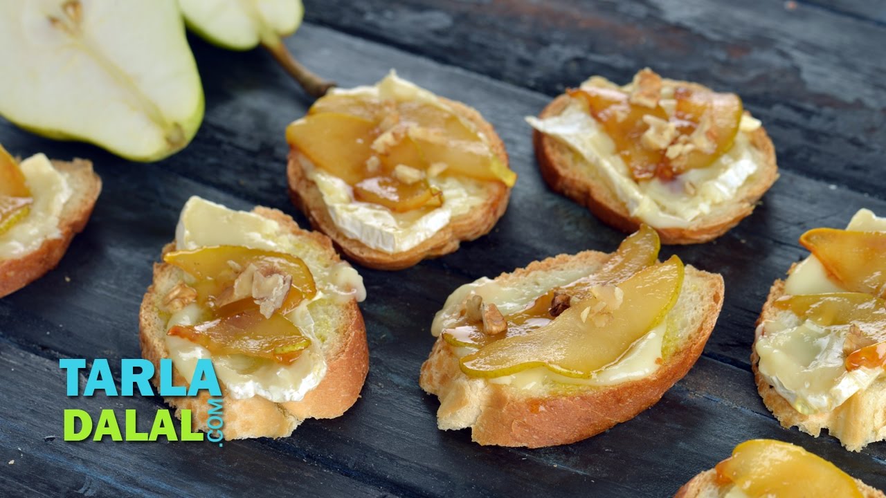 Pear and Brie Bruschetta by Tarla Dalal