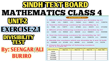 Exercise 2.1 Math class 4 | Unit 2 | Math Grade 4 | Divisibility Test | Sindh Text Board