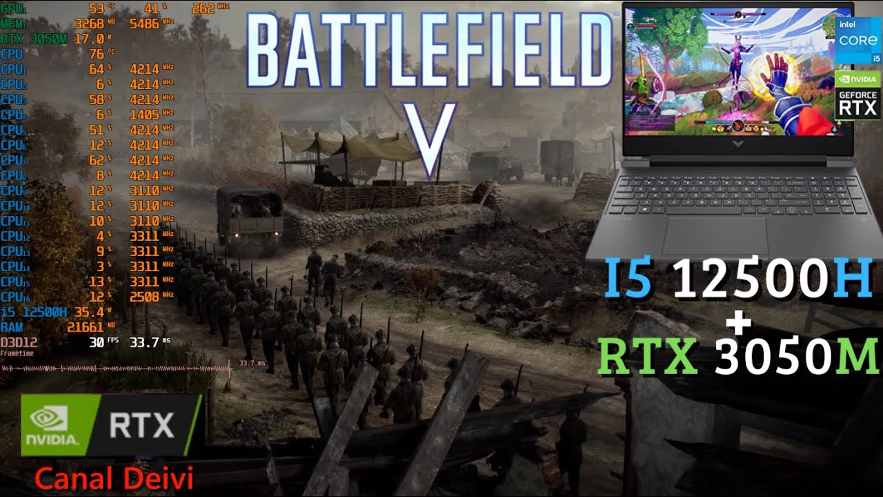 Battlefield V Ray Tracing 2042 i5 12500H + RTX 3050M + 32GB RAM DDR4 ...