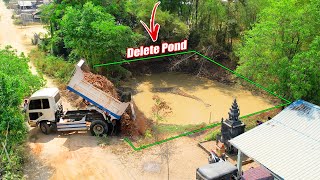First start a new project! Bulldozer KOMATSU D20P & Dump Truck 5Ton ​Pouring Soil Delete Deep Pond​​