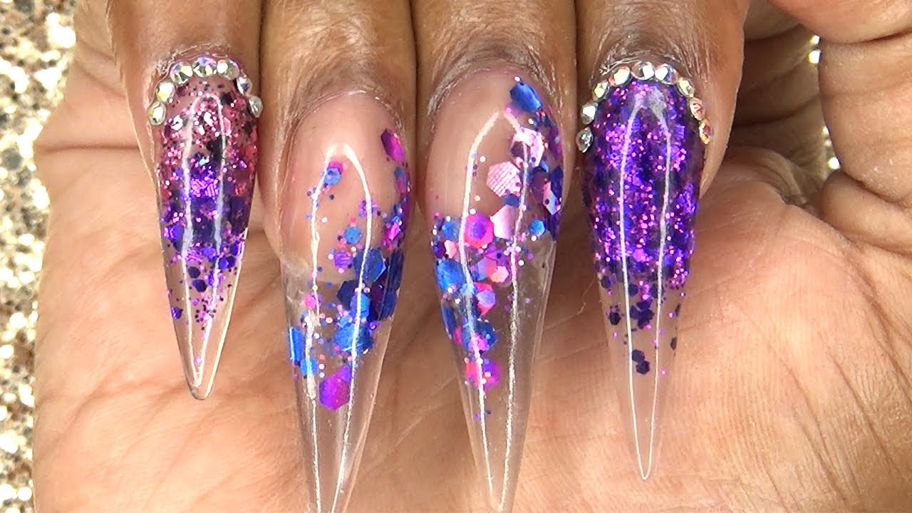Glitter Tip Acrylic Nails in Purple - wide 1