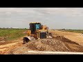 Amazing Road Construction Equipment SHANTUI Bulldozer Pushing Sand & Dump Truck Unloading Sand