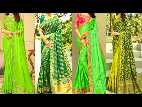 🍀Latest Mehndi Ceremony Green Saree Design || Parrot Green Saree Design 2022 || Nisha Fashion Ideas
