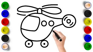 Cute Easy Helicopter Painting & Coloring Page Marker Pen For Kids & Toddlers_ Child Art