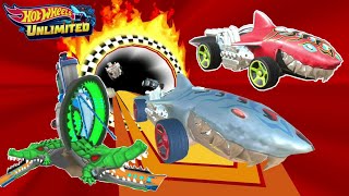 Hot Wheels Unlimited - Red and Blue Sharkruiser Race in The Triple Gator Loop