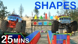 learn 2d and 3d shapes and race monster trucks toys full cartoon videos for children
