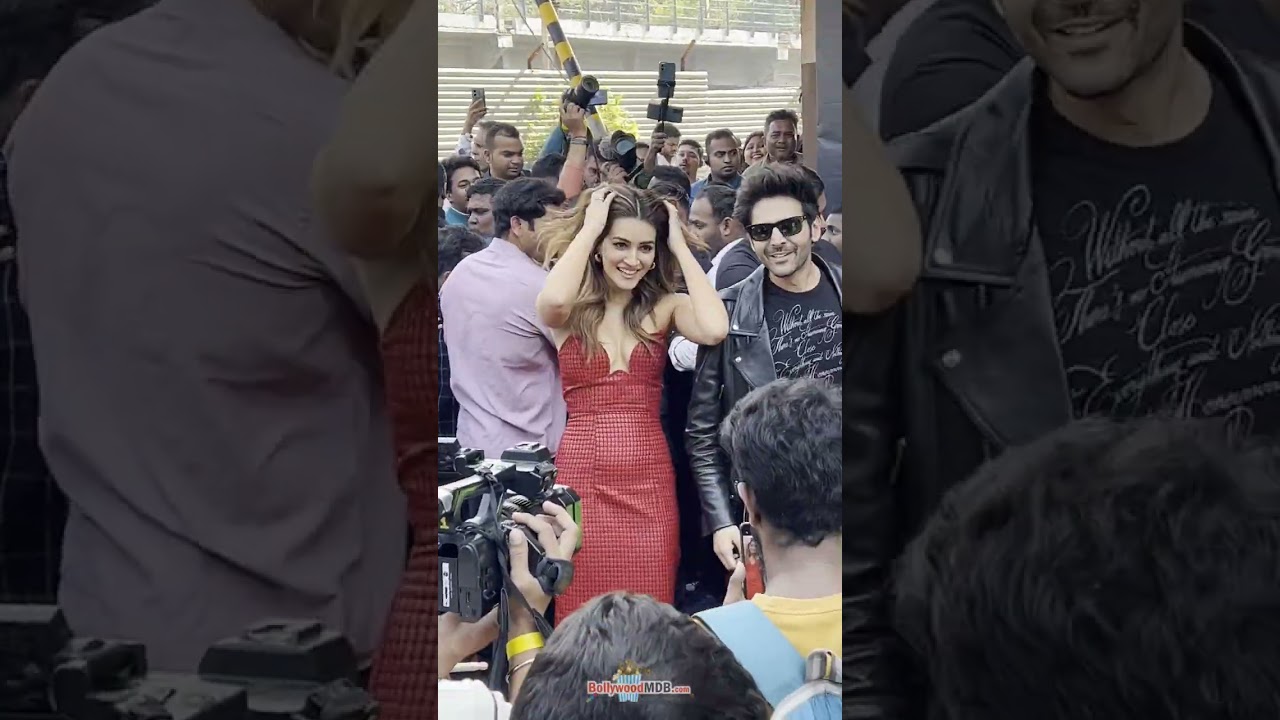 Kartik Aaryan and Kriti Sanon arrive in style at galaxy theater 