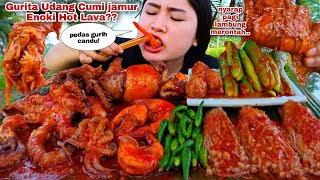 SPICY SEAFOOD 🥵 OCTOPUS, SHRIMP, SPICY SQUID, ENOKI, HOT LAVA, KIMCHI, CUCUMBER, RAW CHILI MUKBANG