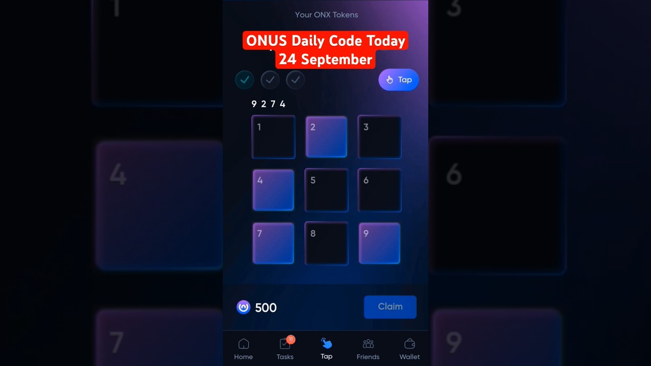 ONUS Daily Code Today 24 September | ONUS Tap Tap Tap Daily Code | ONX Daily Code | ONX Coin Airdrop