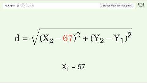 Find the distance between two points p1 (67,9) and p2 (70,-3): Step-by-Step Video Solution