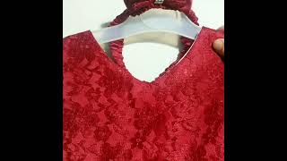 DRESS ANAK PEREMPUAN RED MAROON IMPORT MURAH BROKAT LACE BIG BOW