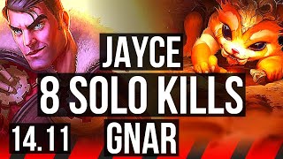 JAYCE vs GNAR (TOP) | 8 solo kills, 700+ games, 9/2/2 | KR Master | 14.11