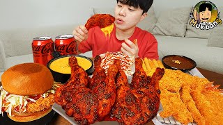 ASMR MUKBANG 직접 만든 양념 치킨먹방! 치즈 햄버거 치즈스틱 돈까스 &amp; 레시피 FRIED CHICKEN CHEESE BURGER EATING SOUND!