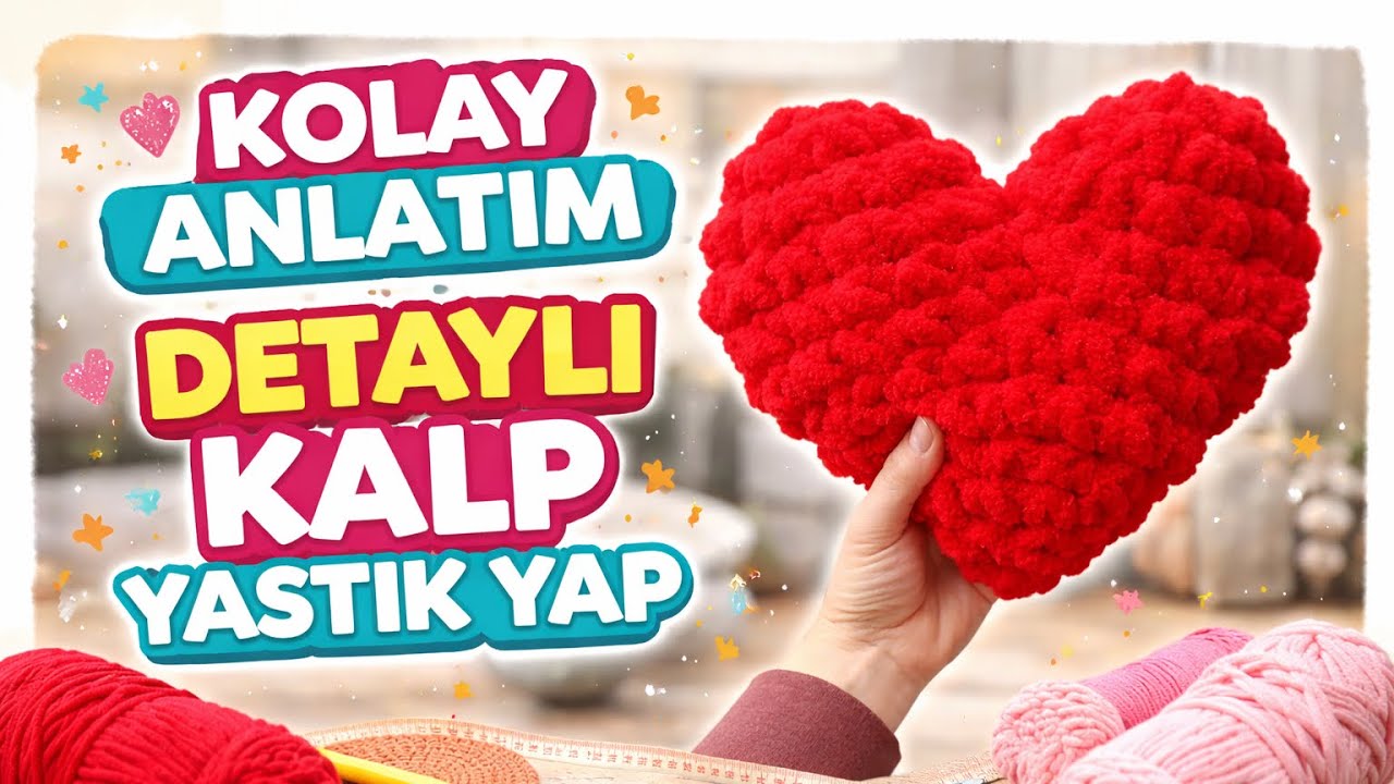 KOLAY PUFFY İPLE KALPLİ YASTIK YAPIMI❤️ ALİZE PUFFY EL ÖRGÜSÜ