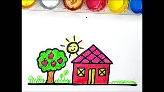 How to draw a beautiful house | easy drawing and coloring for kids