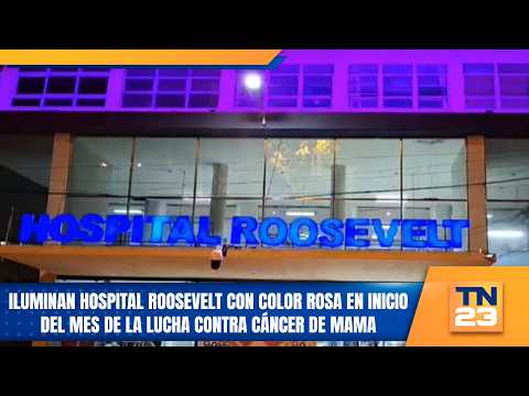 Roosevelt Hospital illuminated in pink at the start of Breast Cancer Awareness Month