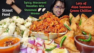 Eating Momo, Spicy Noodles Mix, Samosa | Big Bites | Asmr Eating | Mukbang | Indian Street Food Asmr