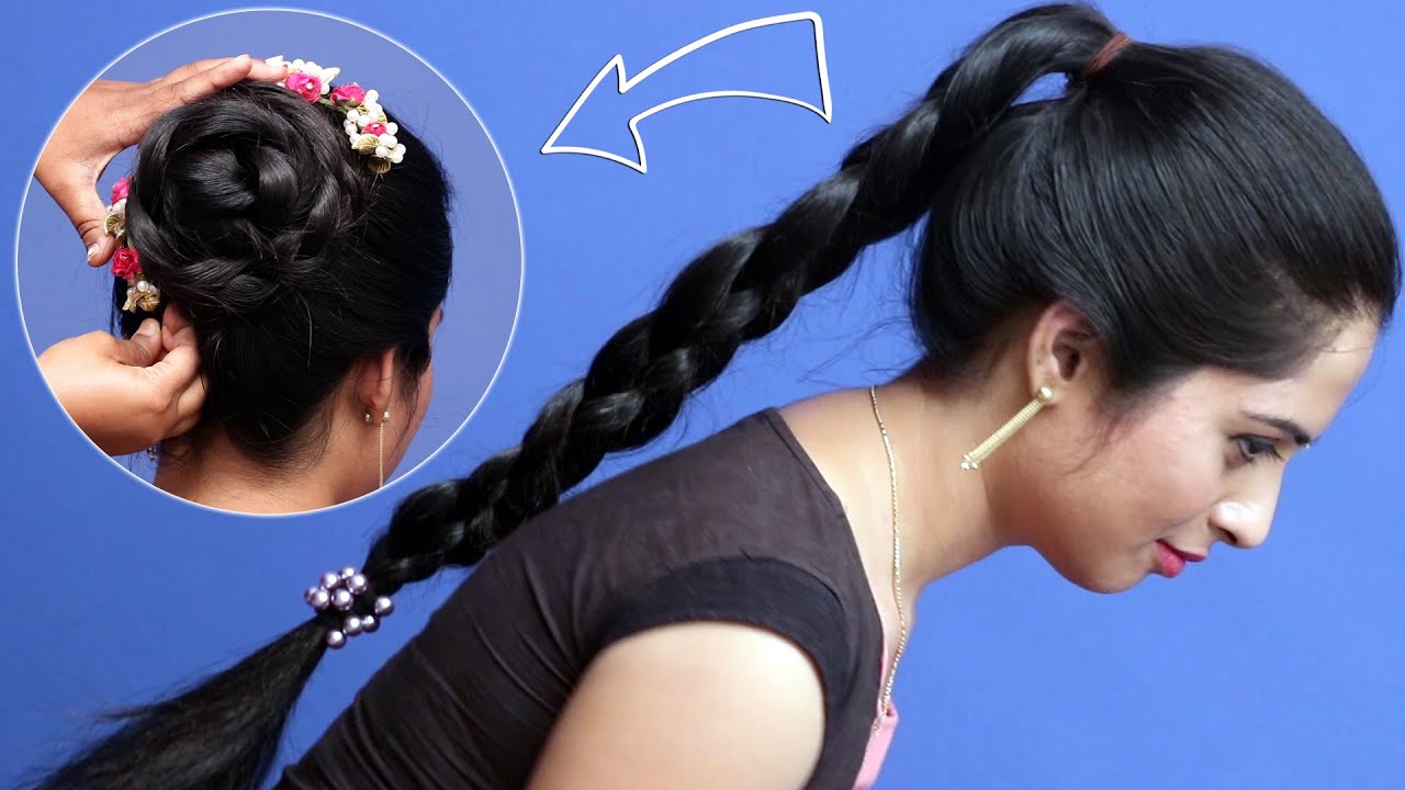 easy juda hairstyle for long hair | wedding guest hairstyle | party  hairstyle | bun hairstyles - YouTube