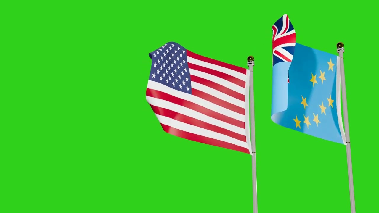 United States and Tuvalu Flags Waving Animation Together on  Green Screen