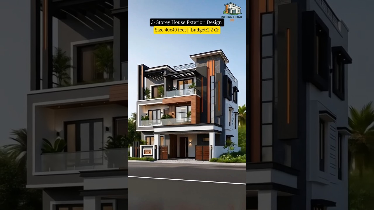 40x40 Feet House Design | Contemporary 3 Storey Home Elevation | Budget ₹1.2 Cr 