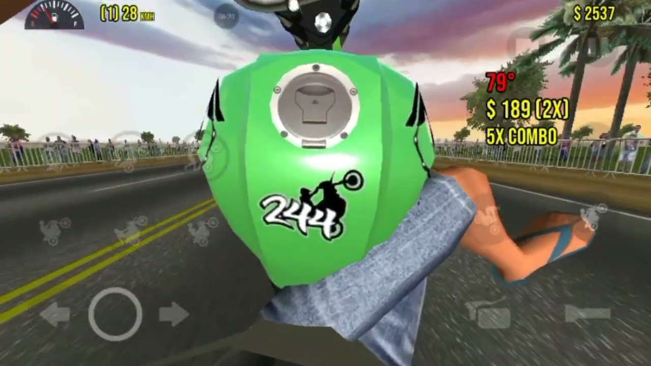Andando na rua do grau com street mod 205 no jogo moto wheelie 3D 