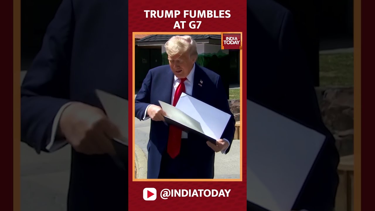 Trump Fumbles And Stumbles At G7 Drops Papers Calls UK Trade Deal EU Agreement 