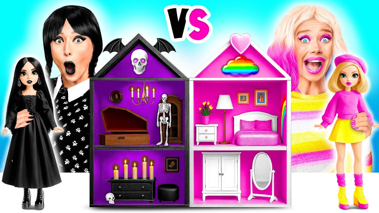 Construimos Casa de Muñecas Asombrosa Reto Wednesday vs Enid | Situaciones Divertidas Fun Fun