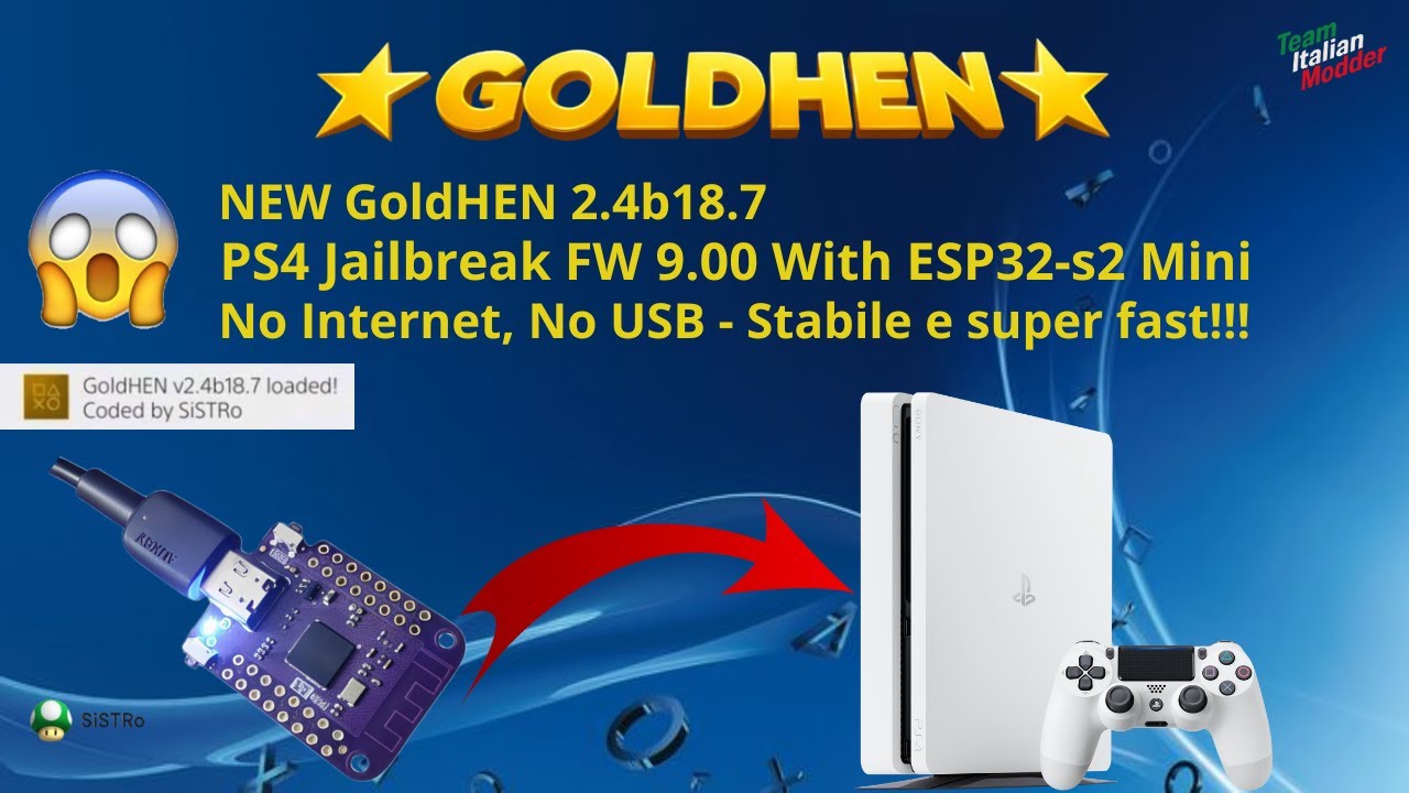 🔥 Jailbreak PS4 9.00 – Update NEW GoldHEN 2.4b18.7 Con ESP32-S2 Mini (No Internet, No USB!)