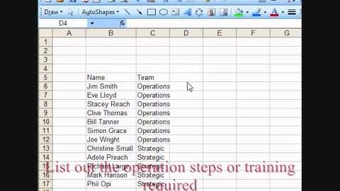 Example training matrix created in excel