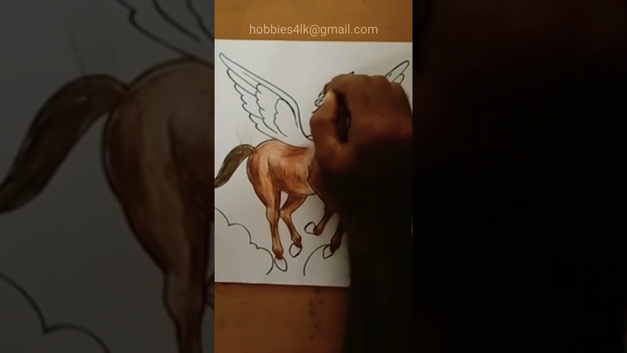 oil pastels colouring flying Horse 🐎