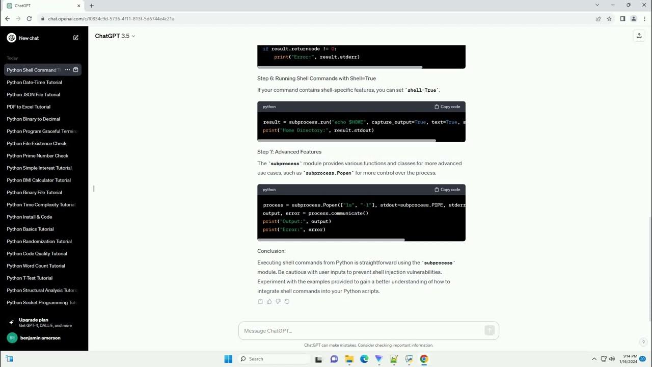 Python code to execute shell command youtube
