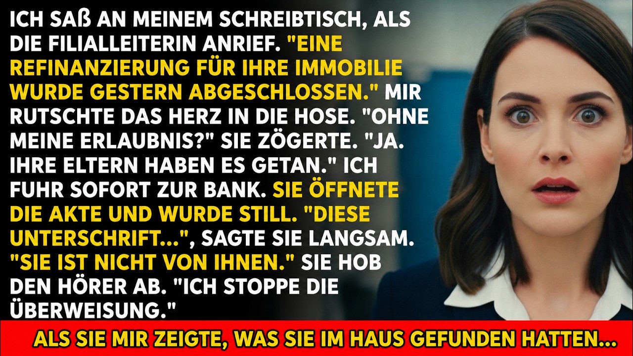 Ich saß an meinem Schreibtisch, als eine unbekannte Nummer anrief. Am anderen Ende: die Filialleiterin einer Bank. „Ihr Haus wurde gestern umgeschuldet“, sagte sie. „Antragsteller sind Sie und...