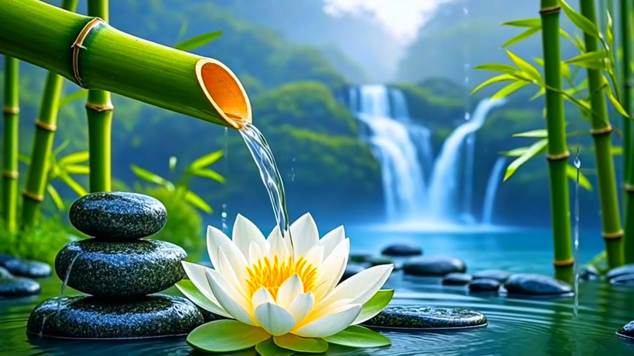 Soothing Relaxation Music + Bamboo Water Sounds 🍃 Sleep Healing Music Relax Mind Body, Study Music