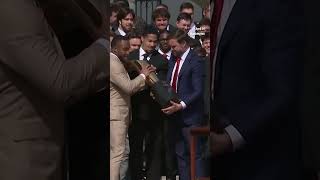 Vice President JD Vance fumbles Ohio State football's championship trophy at White House visit