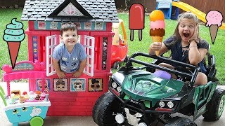 Caleb Pretend Play with Drive Thru Ice Cream Shop Playhouse