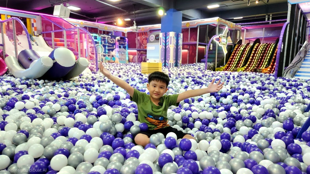 Игры на детской площадке || Высокая горка, горка-труба, бассейн с шариками, батут и игры на ловкость