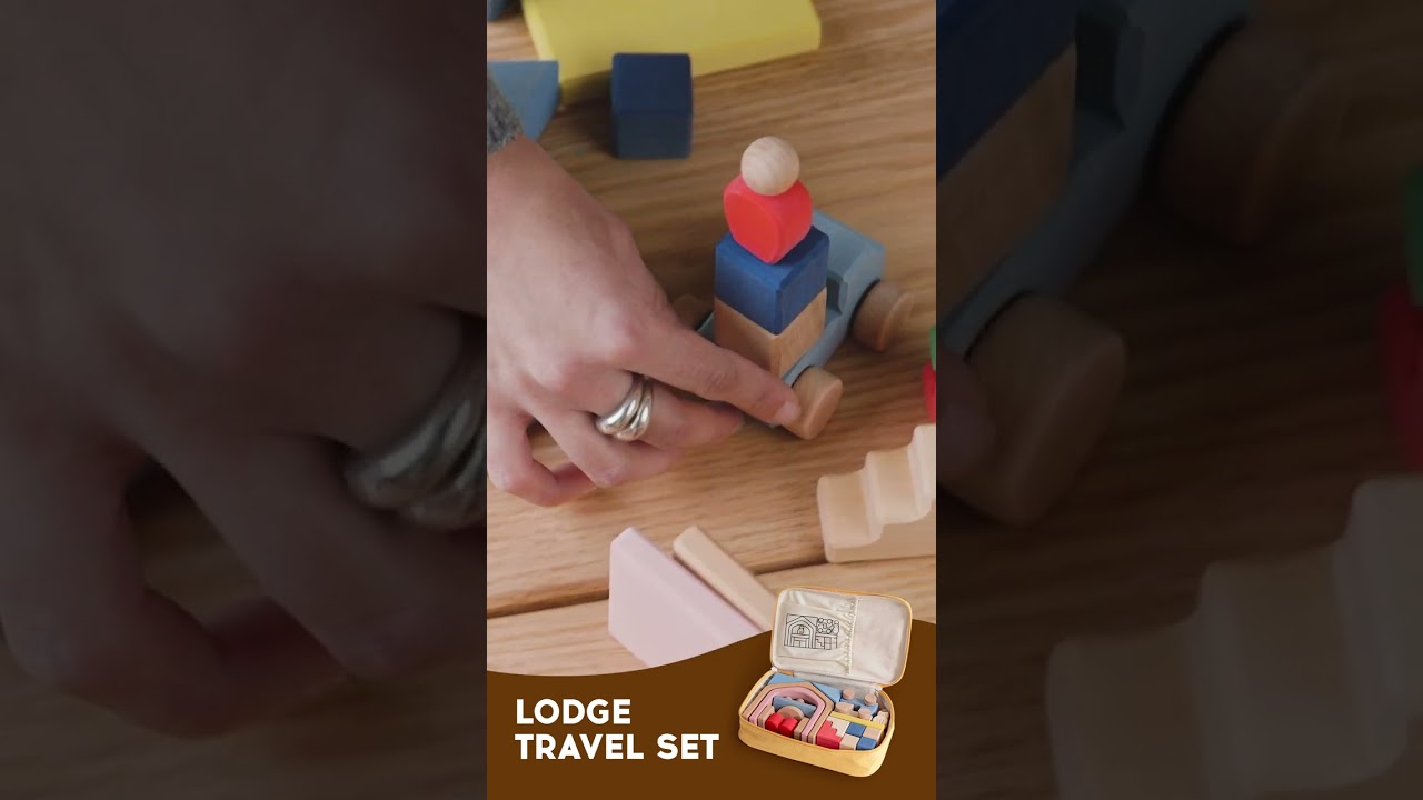 The Lodge Travel Set - 34 Piece Portable Wooden Block Set | Travel