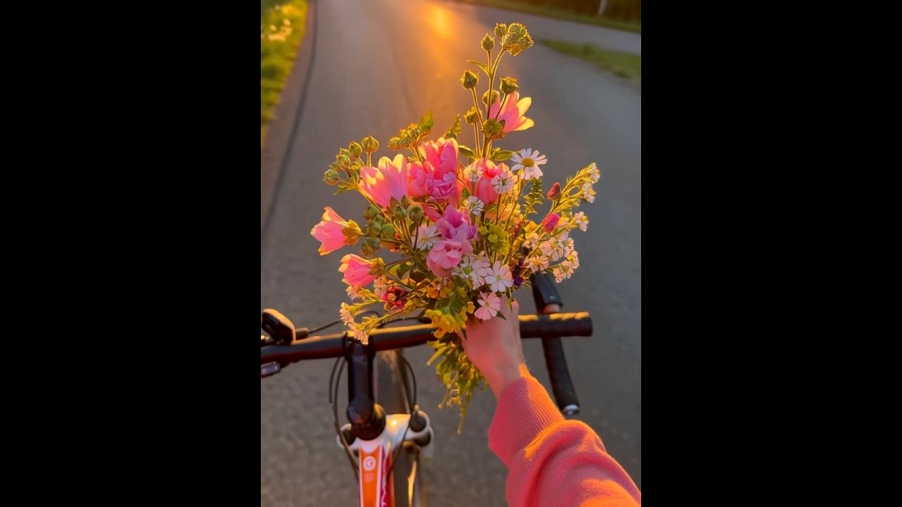 cycling in the afternoon while picking flowers. 