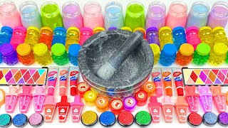 Satisfying Video with Makeup Cosmetics Glitter Eyeshadow Beads into Glossy Slime Mixing ASMR