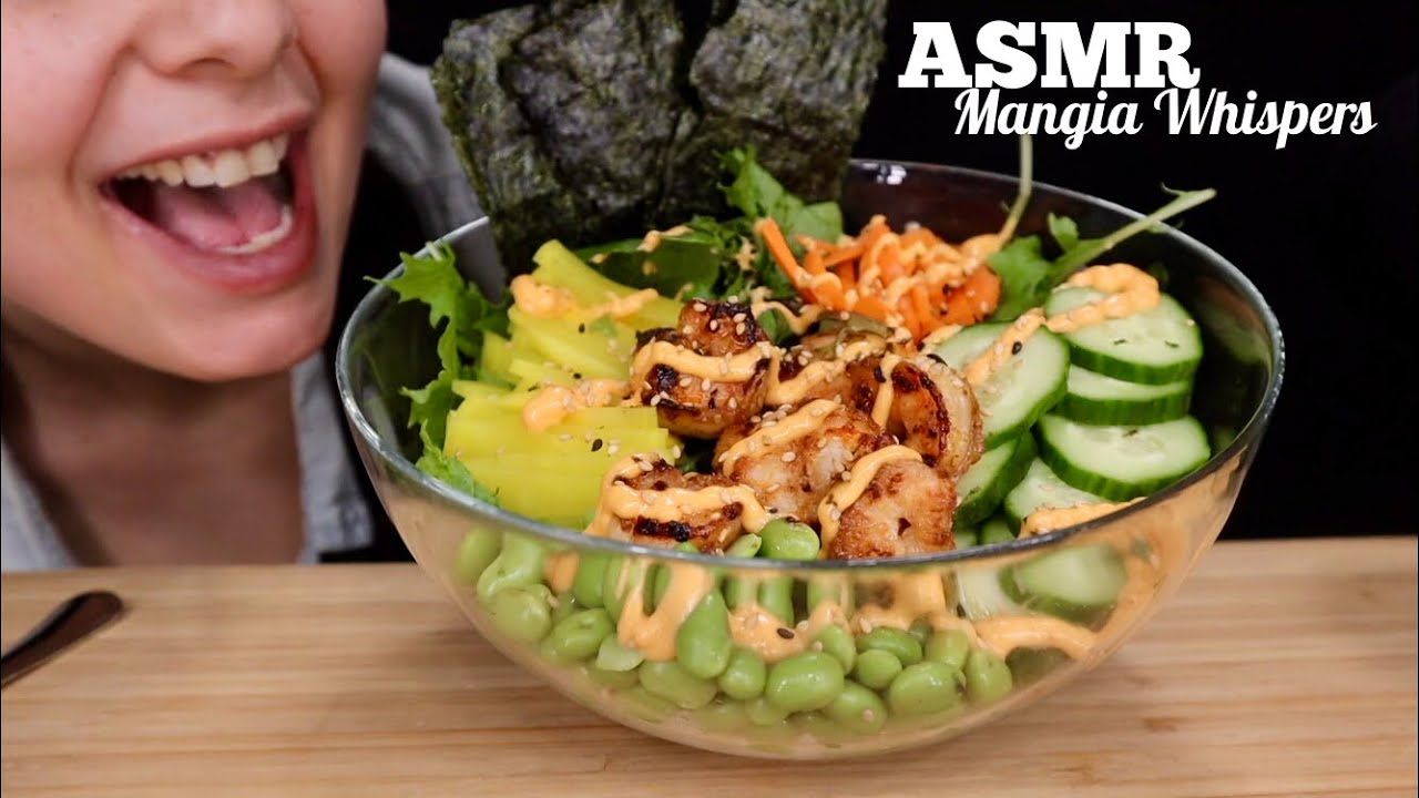ASMR | EATING SPICY SHRIMP POKE BOWL! (HOMEMADE) MUKBANG (WHIPSER) | MANGIA WHISPERS 먹방