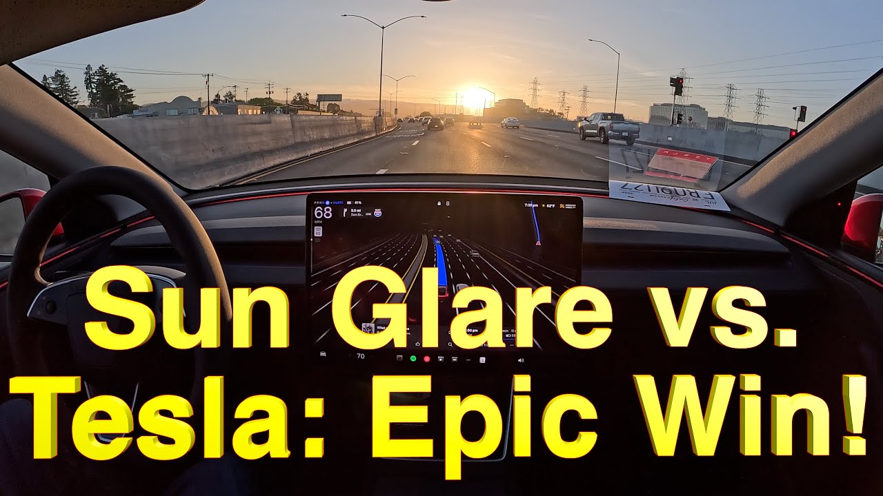 Tesla FSD 13.2.8 handles the sun's glare in San Mateo, California