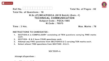 MSC MCA PGDCA 1ST SEM IT TECHNICAL COMMUNICATION DEC 2020 | PTU
