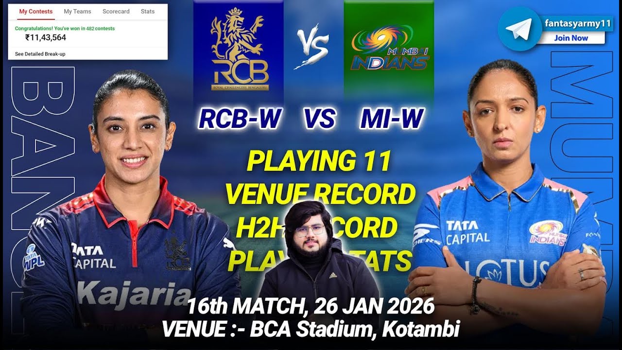 RCB-W vs MI-W Dream11 Prediction | RCB-W vs MI-W Dream11 | Bangalore vs Mumbai Dream11 16th WPL 2026