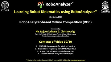 Video 10: Motion Planning of 2R Planar Manipulator and Animation in MATLAB and RoboAnalyzer
