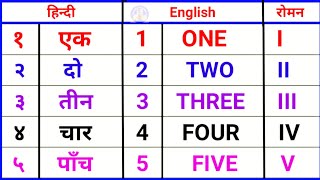 एक से लेकर दस तक हिन्दी अंग्रेजी और रोमन के अक्षरों में। 1 to 10 Later of hindi english and roman.