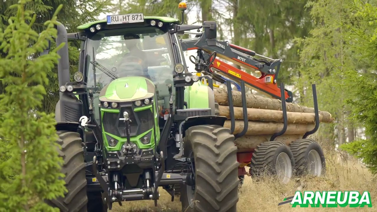 Arneuba Rückewagen FTG Källefall FB100 + M75T Kran mit Deutz Fahr 6155 Powershift / Uniforest