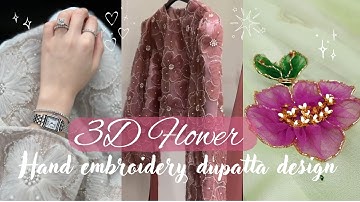 3D Net Flower Design DIY/ Embroidery With Net Fabric/ 3D Flower Hand embroidery dupatta tutorial